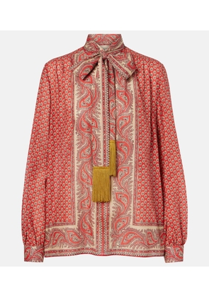 Valentino Printed tie-neck cotton blouse