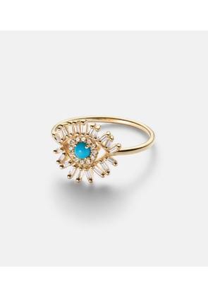 Suzanne Kalan Evil Eye Mini 18kt gold ring with turquoise and diamonds