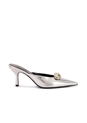 Retrofete Francesca Leather Kitten Mule in Shiny Silver - Metallic Silver. Size 38 (also in 37.5).