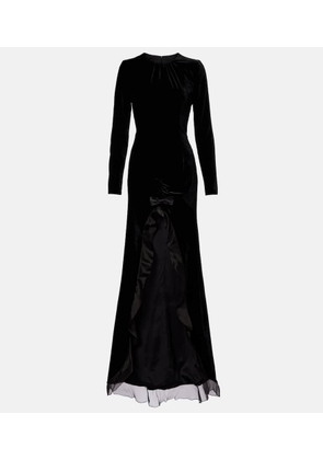 Alessandra Rich Ruched silk-trimmed asymmetric velvet gown