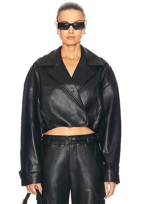 SEROYA Koda Vegan Leather Cropped Trench in Black - Black. Size XL (also in ).