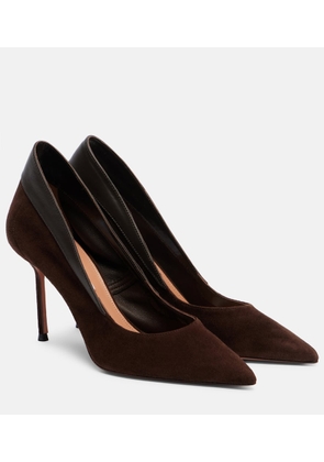 Aquazzura Guanto 85 leather-trimmed suede pumps