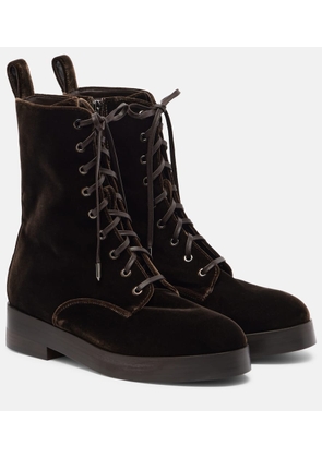 Aquazzura Ben 20 leather-trimmed velvet combat boots