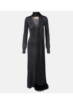Valentino Feather-trimmed lame maxi dress
