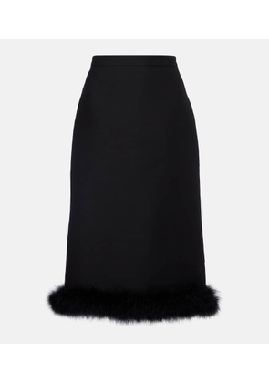 Valentino Feather-trimmed wool and silk Crepe Couture midi skirt