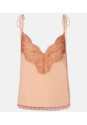 Valentino Lace-trimmed silk crepe de chine top