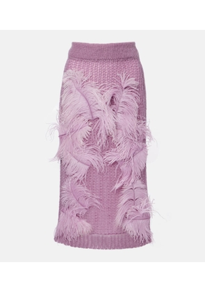 The Attico Feather-trimmed knitted midi skirt