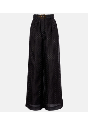 Zimmermann Polka-dot linen and silk wide-leg pants