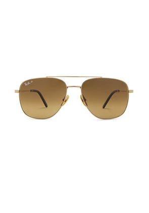 Ray-Ban William Titanium Polarized Aviator Sunglasses in Gold - Metallic Gold. Size all.