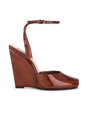 Saint Laurent Orhand Peep Toe Wedge in Fluffy Chataigne - Cognac,Rust. Size 36 (also in 36.5, 39.5, 38).