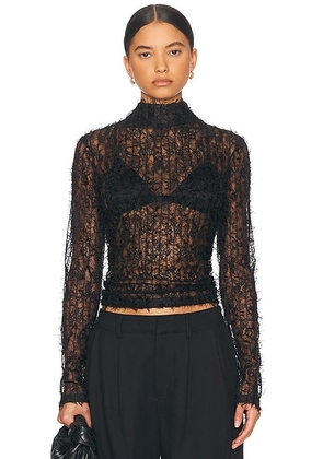 Rohe High Neck Textured Sheer Top in Black - Black. Size 38 (also in ).
