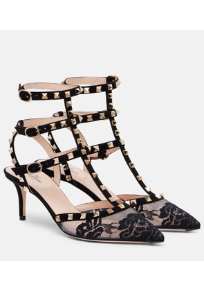 Valentino Garavani Rockstud lace and suede pumps