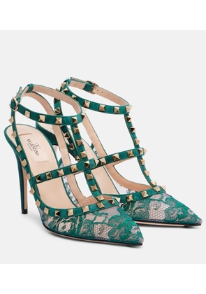 Valentino Garavani Rockstud 100 lace and suede pumps