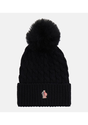 Moncler Logo shearling-trimmed virgin wool beanie