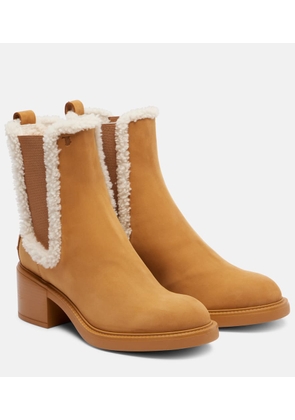 Tod's Shearling-trimmed suede Chelsea boots