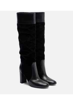 Gianvito Rossi Leather and corduroy knee-high boots