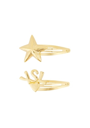 Saint Laurent Hair Clips in Dore - Metallic Gold. Size all.