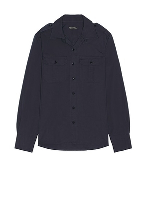 TOM FORD Fluid Poplin Western Shirt in Navy - Navy. Size 41 (also in 42).