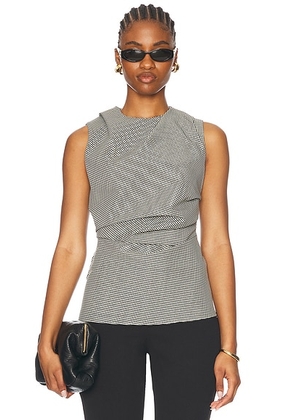 Rohe Mini Check Cowl Neck Top in Cream & Black Small Check - Black,White. Size 34 (also in 42).
