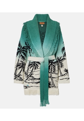 Alanui Wave Bloom fringed cotton-blend jacquard cardigan