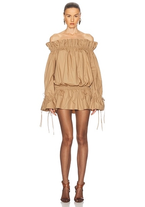 Saint Laurent Off The Shoulder Mini Dress in Cannelle - Beige. Size 36 (also in 38, 40).