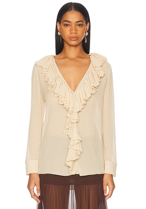 Saint Laurent Long Sleeve Ruffle Blouse in Beige Vintage - Beige. Size 34 (also in 36, 40).