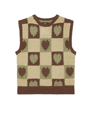 Rice nine ten Crochet Knit Heart Vest in Brown - Brown. Size all.