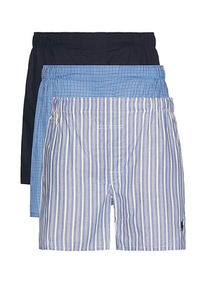Polo Ralph Lauren Classic Fit Cotton Boxer 3 Pack in Rimini Stripe  Muller Plaid  & Cruise Navy - Blue. Size S (also in XL/1X, XXL/2X).