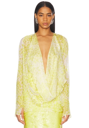 SEV Long Sleeve Draped Blouse in Lima Print - Yellow. Size XS (also in ).