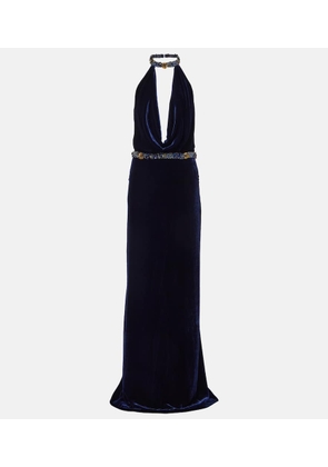 Costarellos Crystal-embellished velvet gown