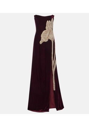 Costarellos Crystal-embellished velvet gown