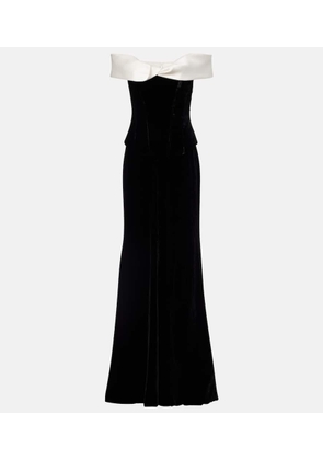 Costarellos Off-shoulder velvet bustier gown