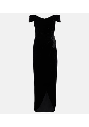 Costarellos Embellished off-shoulder velvet gown