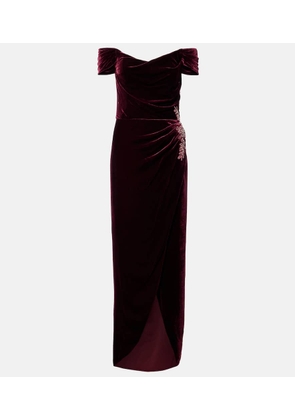 Costarellos Embellished off-shoulder velvet gown