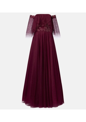 Costarellos Embellished off-shoulder tulle gown