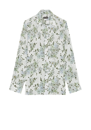 TOM FORD Saint Tropez Printed Floral Slim Fit Shirt in Combo Grey & Light Blue - Grey. Size 40 (also in ).