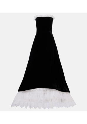 Costarellos Laurette lace-trimmed velvet bustier gown