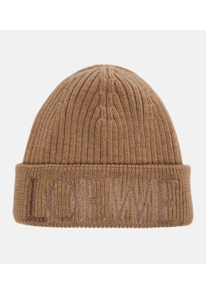 Loewe Logo embroidered ribbed-knit wool beanie