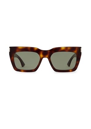 Saint Laurent Rectangular Sunglasses in Havana & Green - Brown. Size all.