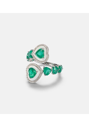 Kamyen Heart 18kt white gold and enamel ring with emeralds and diamonds
