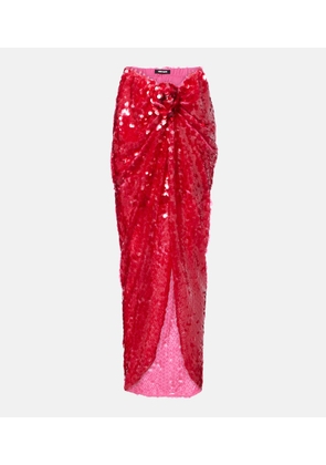 Rotate Asymmetric gathered sequined maxi skirt