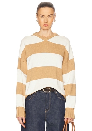 Solid & Striped The Reva Pullover Sweater in Camel Stripe - Taupe. Size L (also in XS, S, M).