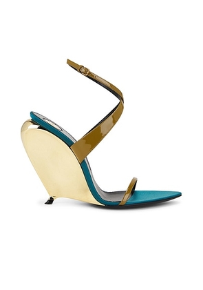 Saint Laurent Gippy Wedge Sandal in Oil Green - Olive. Size 36 (also in 42, 39, 38, 41, 38.5).