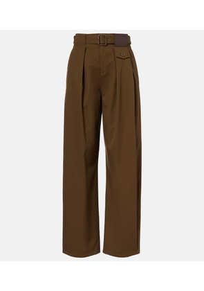 Loewe Belted pleated high-rise cotton and silk wide-leg pants