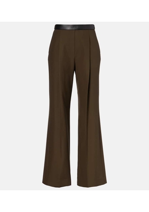 Loewe Leather-trimmed pleated wool flared pants