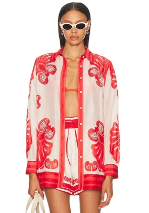 Shani Shemer Vanessa Long Shirt in Red Print - Red. Size S (also in ).