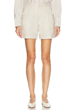 SPRWMN Pleated Trouser Short in Black & White Stripe - Beige. Size L (also in S, XS, M).