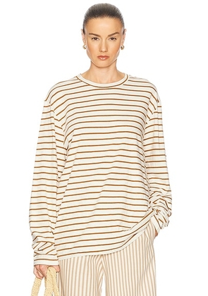 SPRWMN Long Sleeve Oversized Tee in Camel Stripe - Tan,Cream. Size XS (also in ).