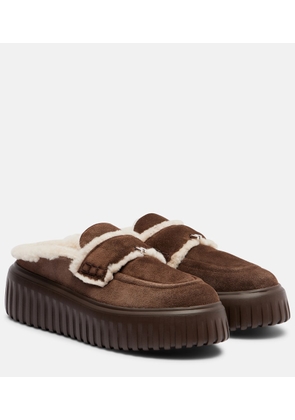 Hogan HStripes shearling-trimmed platform loafers