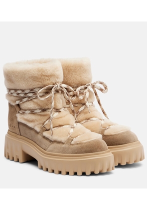 Hogan Shearling and suede ankle boots